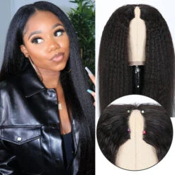 V/U Part Wig Natural Kinky Straight Glueless Wigs 100% Human Hair Meets Real Scalp Natural Density 14 V/U Part Wig Natural Kinky Straight Glueless Wigs 100% Human Hair Meets Real Scalp Natural Density -Ethereal Hair Shop V part kinky straight 3