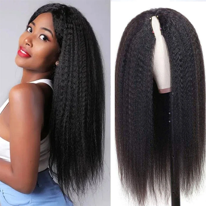 V/U Part Wig Natural Kinky Straight Glueless Wigs 100% Human Hair Meets Real Scalp Natural Density 3 V/U Part Wig Natural Kinky Straight Glueless Wigs 100% Human Hair Meets Real Scalp Natural Density