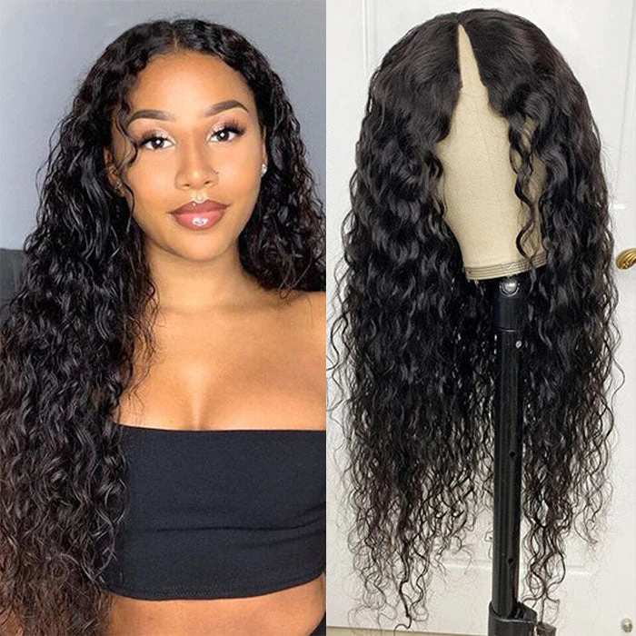 Water Wave V/U Part Human Hair Wigs No Leave Out Beginnger Friendly Easy Install 3 Water Wave V/U Part Human Hair Wigs No Leave Out Beginnger Friendly Easy Install