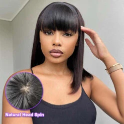 Short Bob Straight Wig With Bangs Glueless None Lace Full Machinemade Human Hair Wigs Quick Install -Ethereal Hair Shop bangsstraightbob 2