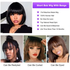 Short Bob Straight Wig With Bangs Glueless None Lace Full Machinemade Human Hair Wigs Quick Install -Ethereal Hair Shop bangsstraightbob 8