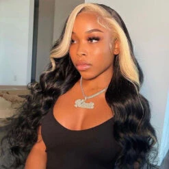 Skunk Stripe Wig With Honey Blonde Highlights Body Wave 13*4 Human Hair Lace Frontal Wig 15 Skunk Stripe Wig With Honey Blonde Highlights Body Wave 13*4 Human Hair Lace Frontal Wig -Ethereal Hair Shop black wigh with 613 blonde highlights