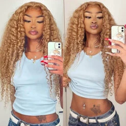 Honey Blonde Deep Wave Wig 13x4 13x6 Skin Melt HD Transparent Lace Front Human Hair Wigs 15 Honey Blonde Deep Wave Wig 13x4 13x6 Skin Melt HD Transparent Lace Front Human Hair Wigs -Ethereal Hair Shop blonde frontal wigs