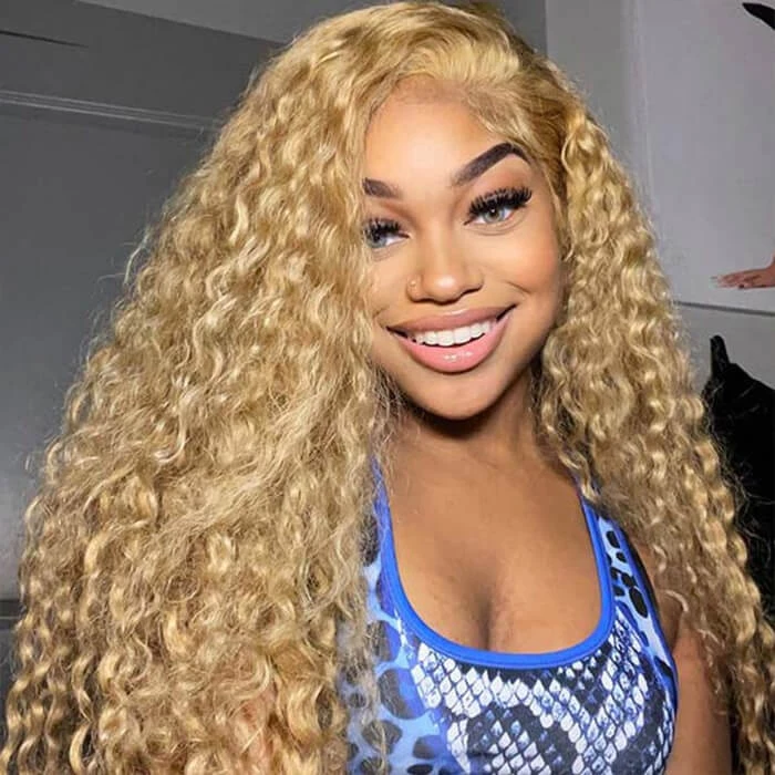 Water Wave Honey Blonde 13*4 13*6 HD Transparent Lace Frontal Wigs #27 Colored Human Hair Wig For Women 3 Water Wave Honey Blonde 13*4 13*6 HD Transparent Lace Frontal Wigs #27 Colored Human Hair Wig For Women