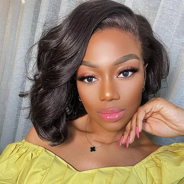 Asymmetrical Side Part Bob Wigs Body Wave Glueless HD Lace Front Wigs 220% Density 3 Asymmetrical Side Part Bob Wigs Body Wave Glueless HD Lace Front Wigs 220% Density