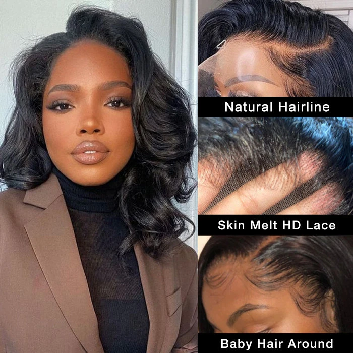 Asymmetrical Side Part Bob Wigs Body Wave Glueless HD Lace Front Wigs 220% Density 4 Asymmetrical Side Part Bob Wigs Body Wave Glueless HD Lace Front Wigs 220% Density - Image 2