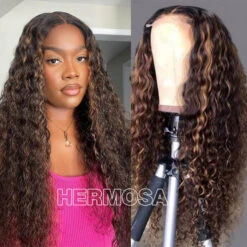 Balayage Highlights Transparent HD Lace Front Wigs Water Wave Human Hair Wigs For Women Pre Plucked -Ethereal Hair Shop brown1