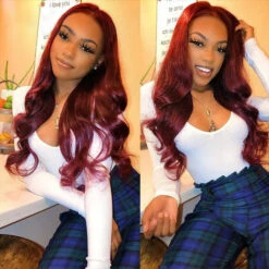13x6 HD Lace Front Wig Human Hair Wigs 99J Burgundy Pre-Plucked Remy Human Hair Deep Part Wigs 22 13x6 HD Lace Front Wig Human Hair Wigs 99J Burgundy Pre-Plucked Remy Human Hair Deep Part Wigs -Ethereal Hair Shop burgundy wig body wave