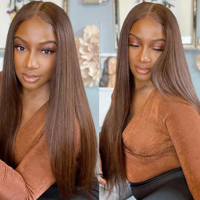 #4 Chocolate Brown Color Glueless Ready & Go Wig 8*5 Pre Cut HD Lace Closure Wigs 3 #4 Chocolate Brown Color Glueless Ready & Go Wig 8*5 Pre Cut HD Lace Closure Wigs