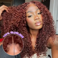 PartingPlus Glueless Curly Wig 8x5 Closure HD Lace 100% Human Hair Wig 33# Reddish Brown Color 13 PartingPlus Glueless Curly Wig 8x5 Closure HD Lace 100% Human Hair Wig 33# Reddish Brown Color -Ethereal Hair Shop curly glueless wig