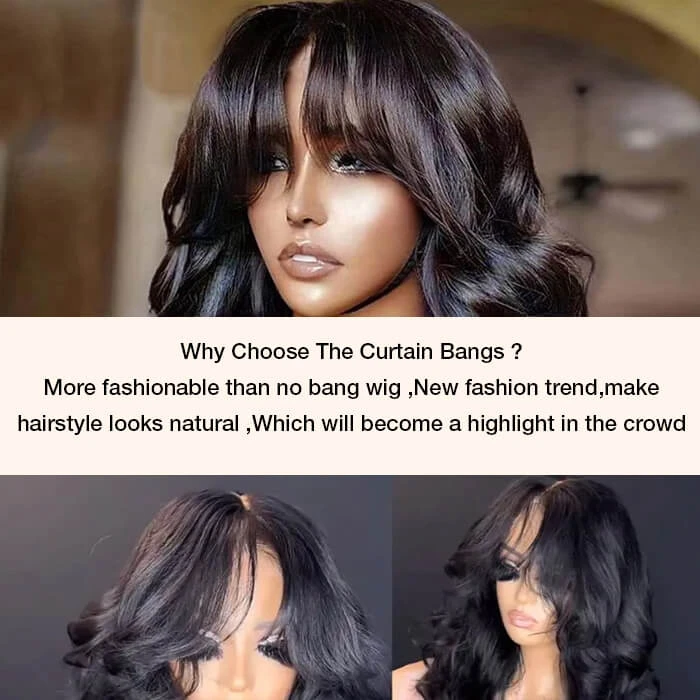 Loose Body Wave Curtain Bangs Human Hair Wigs 180% Density Bleached Knots Put On Go® Glueless Wigs 8 Loose Body Wave Curtain Bangs Human Hair Wigs 180% Density Bleached Knots Put On Go® Glueless Wigs - Image 6