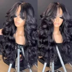 Face-Framing Curtain Bangs Body Wave Glueless 13x4 HD Lace Front Wigs Human Hair 220% Density -Ethereal Hair Shop curtainbanggluelesswig