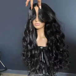 13x6 Full Lace Frontal Pre-Styled Loose Body Wave Wigs With Curtain Bangs Human Hair Pre Bleached Brailian Wigs For Women -Ethereal Hair Shop curtainbangwigbodywave