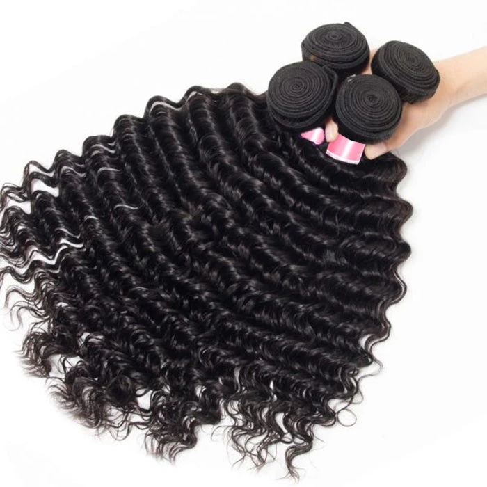 Brazilian Deep Wave 4 Bundles With 4*4 Lace Closure Virgin Human Hair 4 Brazilian Deep Wave 4 Bundles With 4*4 Lace Closure Virgin Human Hair - Image 2