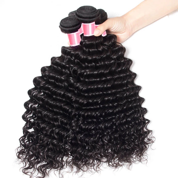 Brazilian Deep Wave 4 Bundles With 4*4 Lace Closure Virgin Human Hair 5 Brazilian Deep Wave 4 Bundles With 4*4 Lace Closure Virgin Human Hair - Image 3