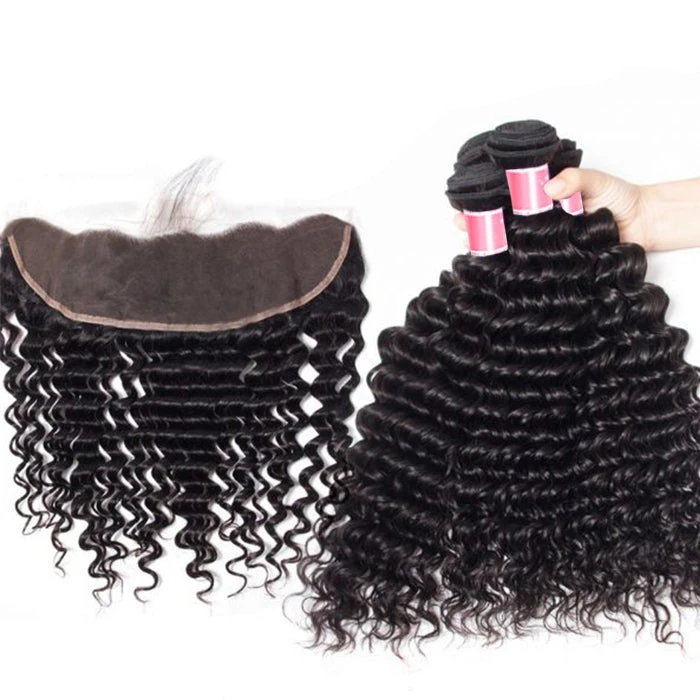 Brazilian Deep Wave 4 Bundles With 13*4 Lace Frontal Virgin Human Hair 5 Brazilian Deep Wave 4 Bundles With 13*4 Lace Frontal Virgin Human Hair - Image 3