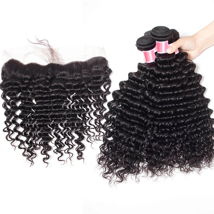 Brazilian Deep Wave 4 Bundles With 13*4 Lace Frontal Virgin Human Hair 4 Brazilian Deep Wave 4 Bundles With 13*4 Lace Frontal Virgin Human Hair - Image 2
