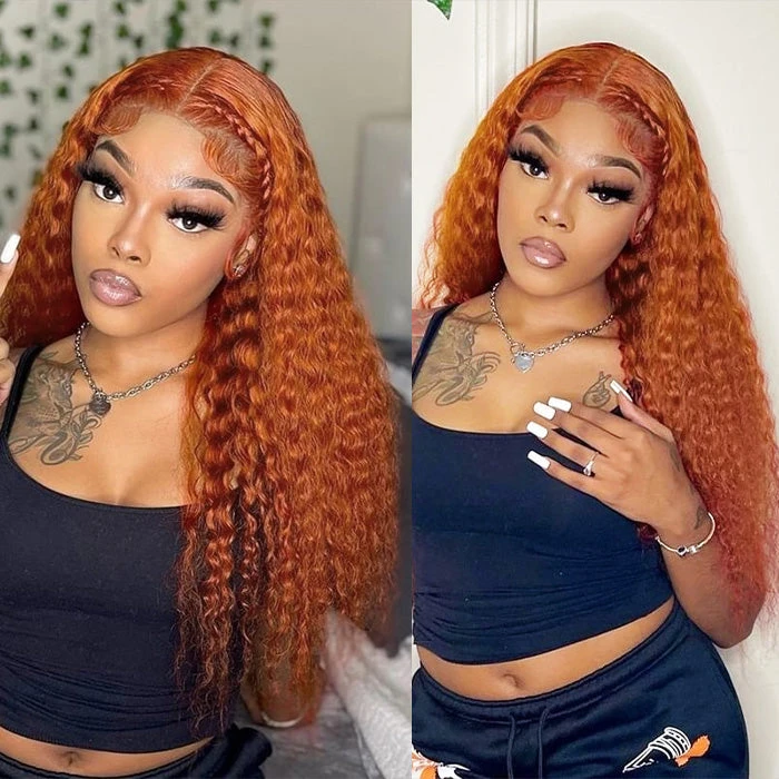 Ginger Orange Colored Human Hair Wigs Pre Plucked Deep Wave HD Lace Frontal Wigs 2 Ginger Orange Colored Human Hair Wigs Pre Plucked Deep Wave HD Lace Frontal Wigs