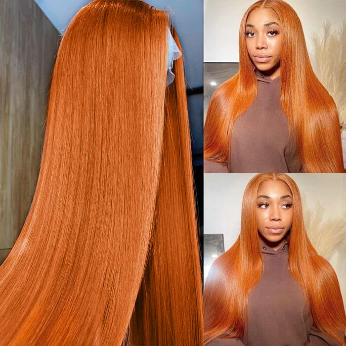 Ginger Orange Straight Wig Glueless HD Lace Front Wigs Human Hair For Women 3 Ginger Orange Straight Wig Glueless HD Lace Front Wigs Human Hair For Women