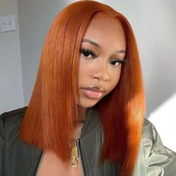 Orange Ginger Color 13x4 HD Lace Front Wigs Short Bob Wig Pre Plucked Natural Baby Hair For Black Women 17 Orange Ginger Color 13x4 HD Lace Front Wigs Short Bob Wig Pre Plucked Natural Baby Hair For Black Women -Ethereal Hair Shop ginger orange straight short bob 13 by 4 lace front wig