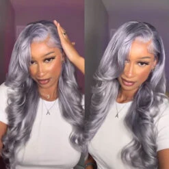 Grey Human Hair Wig 13x4 HD Lace Frontal Wig Colored Human Hair Wigs For Women 14 Grey Human Hair Wig 13x4 HD Lace Frontal Wig Colored Human Hair Wigs For Women -Ethereal Hair Shop greybodywavewig