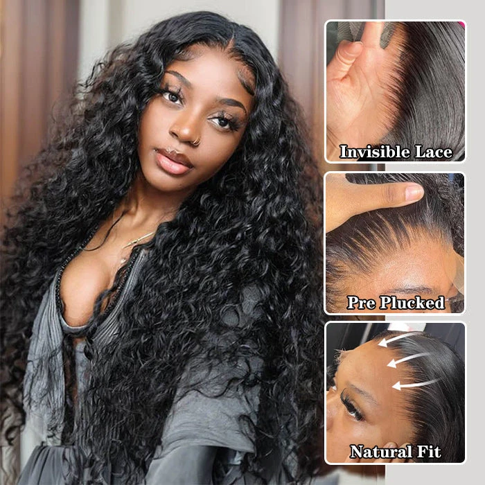 Glueless 13x4 Water Wave HD Lace Frontal Wig Put On And Go No Glue Lace Front Wigs With Invisible Knots 10 Glueless 13x4 Water Wave HD Lace Frontal Wig Put On And Go No Glue Lace Front Wigs With Invisible Knots - Image 8