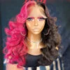 Half Rose Pink Half Black Color Body Wave Wigs 13x4 HD Lace Frontal Wig Human Hair 2 Half Rose Pink Half Black Color Body Wave Wigs 13x4 HD Lace Frontal Wig Human Hair -Ethereal Hair Shop hdlacefrontalwig
