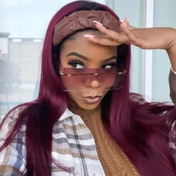 Burgundy 99J T1B/99J Headband Wig Straight Human Hair Wigs Online -Ethereal Hair Shop headband99j