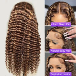 4/27 Highlights Honey Blonde Wig 13*4 HD Lace Front Human Hair Colored Wigs For Women 22 4/27 Highlights Honey Blonde Wig 13*4 HD Lace Front Human Hair Colored Wigs For Women -Ethereal Hair Shop highlight deep wave lace wig 6