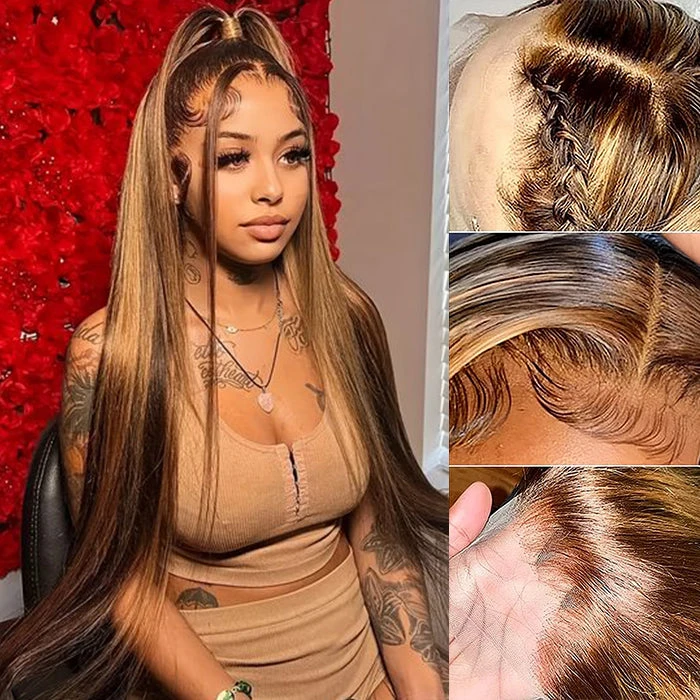 4/27 Highlights Honey Blonde Wig 13*4 HD Lace Front Human Hair Colored Wigs For Women 7 4/27 Highlights Honey Blonde Wig 13*4 HD Lace Front Human Hair Colored Wigs For Women - Image 5