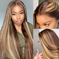 4/27 Highlights Honey Blonde Wig 13*4 HD Lace Front Human Hair Colored Wigs For Women 17 4/27 Highlights Honey Blonde Wig 13*4 HD Lace Front Human Hair Colored Wigs For Women -Ethereal Hair Shop highlight deep wave lace wig 8