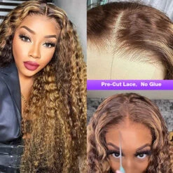 Highlight Deep Wave Ready & Go Glueless Wig 8*5 Pre Cut Lace Closure Wigs #P4/27 Color -Ethereal Hair Shop highlight deep wave upgrade lace wig