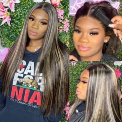 M1B/27 Balayage Highlight 13x6 Glueless HD Lace Front Wig Body Wave Straight Pre Plucked Colored Human Hair Wigs -Ethereal Hair Shop highlight straight frontal wigs
