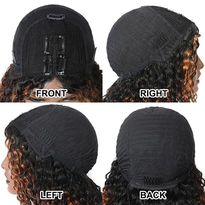 V/U Part Wig Curly Balayage Highlight Color Wigs Human Hair Beginner Friendly No Lace 9 V/U Part Wig Curly Balayage Highlight Color Wigs Human Hair Beginner Friendly No Lace - Image 7