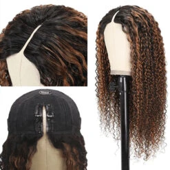 V/U Part Wig Curly Balayage Highlight Color Wigs Human Hair Beginner Friendly No Lace 13 V/U Part Wig Curly Balayage Highlight Color Wigs Human Hair Beginner Friendly No Lace -Ethereal Hair Shop highlight balayage curly virgin human hair wigs 7