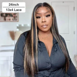 M1B/27 Balayage Highlight 13x6 Glueless HD Lace Front Wig Body Wave Straight Pre Plucked Colored Human Hair Wigs -Ethereal Hair Shop highlightstraightwig