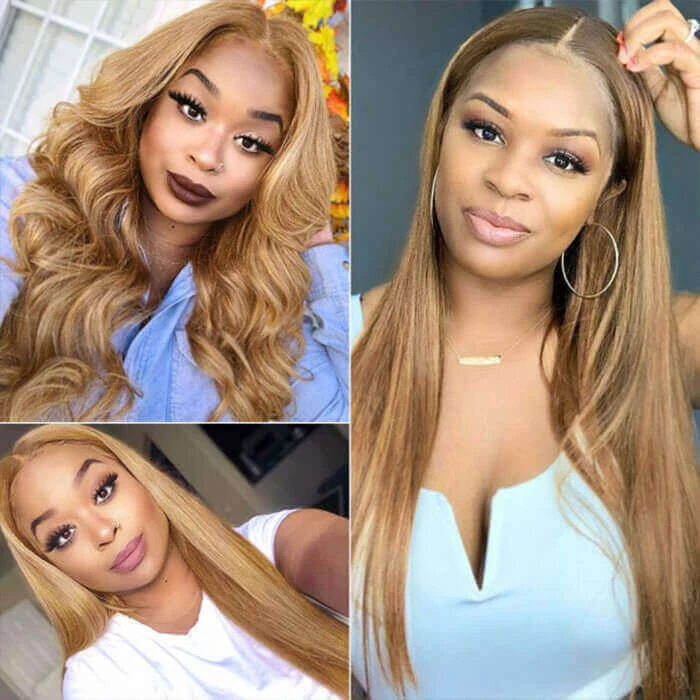Honey Blonde 13x4 HD Transparent Lace Front Wig #27 Blonde Colored Human Hair Frontal Wig 3 Honey Blonde 13x4 HD Transparent Lace Front Wig #27 Blonde Colored Human Hair Frontal Wig