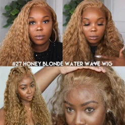 Water Wave Honey Blonde 13*4 13*6 HD Transparent Lace Frontal Wigs #27 Colored Human Hair Wig For Women 11 Water Wave Honey Blonde 13*4 13*6 HD Transparent Lace Frontal Wigs #27 Colored Human Hair Wig For Women -Ethereal Hair Shop honey blonde water wave lace front wigs