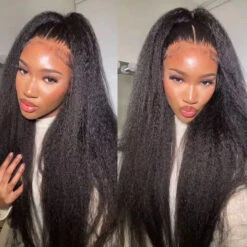 Kinky Straight Human Hair 13x6 Glueless Undetectable HD Lace Front Wigs For Women Pre Bleached And Pre Plucked Hairline