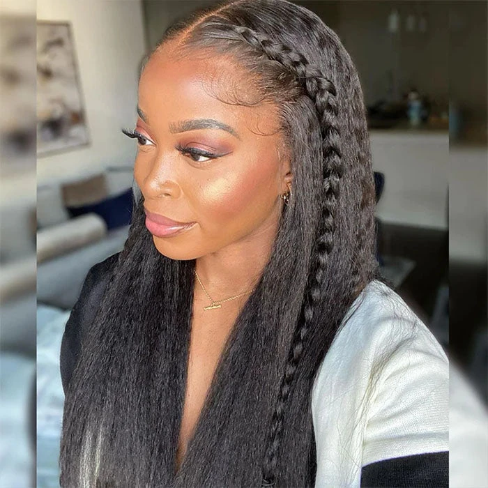 Kinky Straight Human Hair 13x6 Glueless Undetectable HD Lace Front Wigs For Women Pre Bleached And Pre Plucked Hairline 10 Kinky Straight Human Hair 13x6 Glueless Undetectable HD Lace Front Wigs For Women Pre Bleached And Pre Plucked Hairline - Image 8