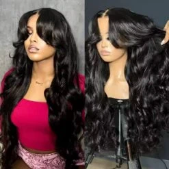 13x6 Full Lace Frontal Pre-Styled Loose Body Wave Wigs With Curtain Bangs Human Hair Pre Bleached Brailian Wigs For Women