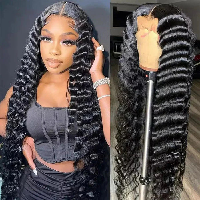 Loose Deep Wave 13*6 Full Lace Glueless Crimped Wig With Pre Bleached Lace Frontal Human Hair Wigs 5 Loose Deep Wave 13*6 Full Lace Glueless Crimped Wig With Pre Bleached Lace Frontal Human Hair Wigs - Image 3