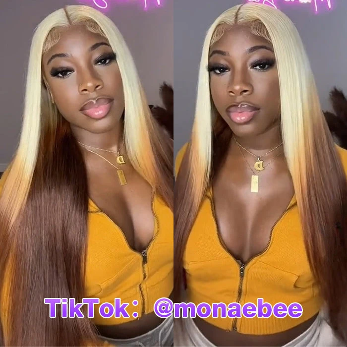 Ombre Lace Front Wig Straight Hair 613 Blonde Brown 13x4 5*5 Lace Front Human Hair Wigs 7 Ombre Lace Front Wig Straight Hair 613 Blonde Brown 13x4 5*5 Lace Front Human Hair Wigs - Image 5