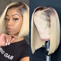 Ombre 613 Blonde Straight Bob Lace Front Wig 13X4 Lace Front Human Hair Wigs For Women 18 Ombre 613 Blonde Straight Bob Lace Front Wig 13X4 Lace Front Human Hair Wigs For Women -Ethereal Hair Shop ombre 613 straight bob 13 by 4 wig