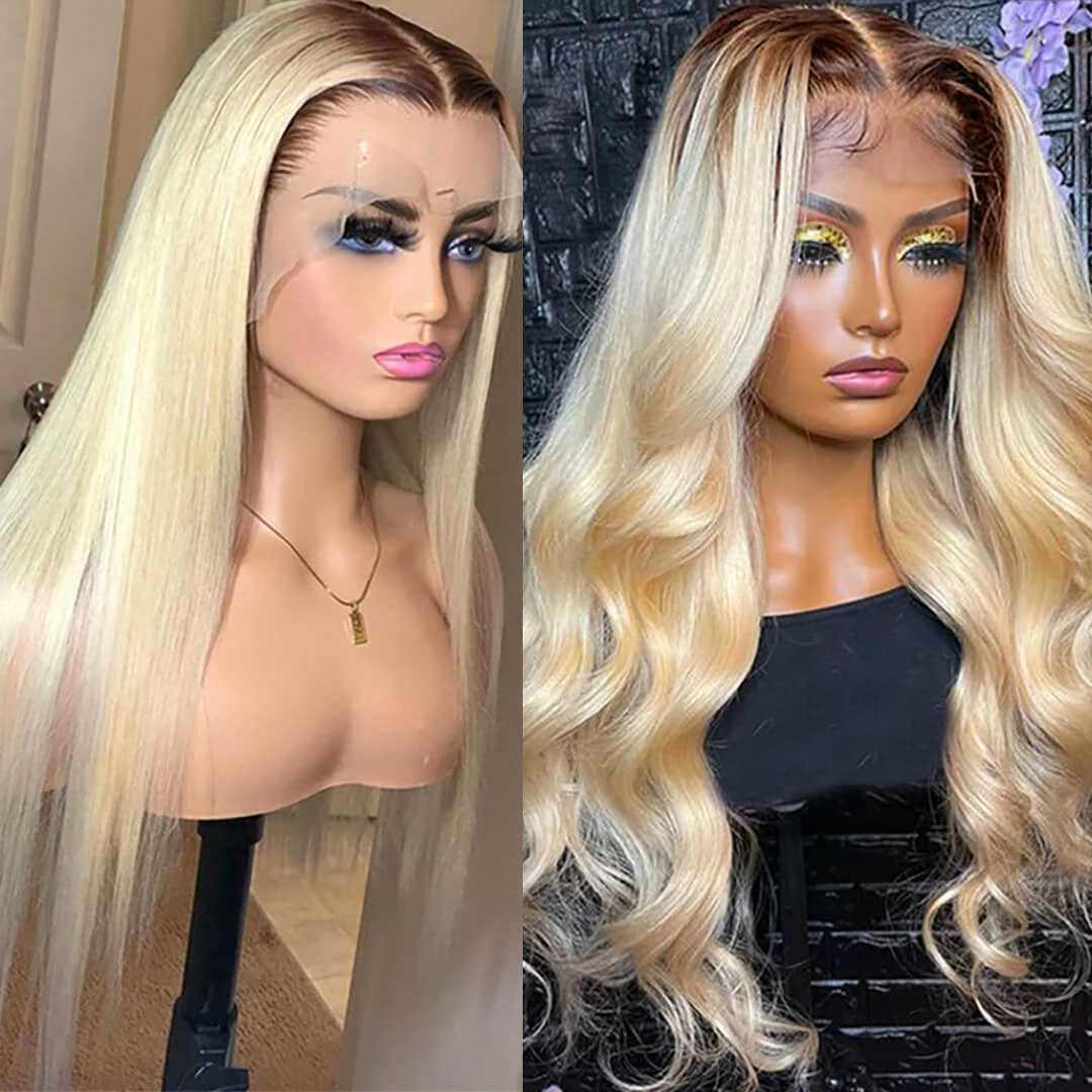 613 Blonde Wig With Brown Roots Ombre 4/613 Color 13x4 HD Lace Front Human Hair Wigs 180% Density 6 613 Blonde Wig With Brown Roots Ombre 4/613 Color 13x4 HD Lace Front Human Hair Wigs 180% Density - Image 4