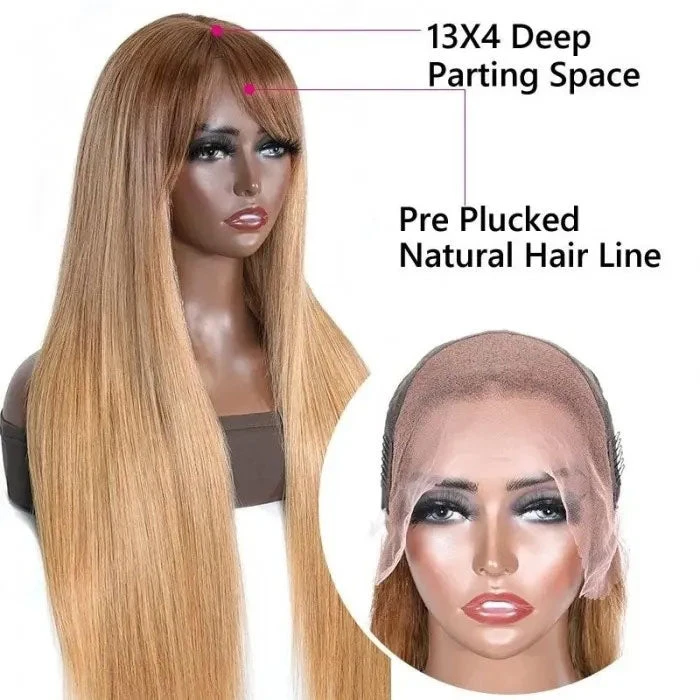 Ombre Blonde Silky Straight 13x4 Lace Front Wigs/Full Machine Made Wig With Brown Bangs 5 Ombre Blonde Silky Straight 13x4 Lace Front Wigs/Full Machine Made Wig With Brown Bangs - Image 3