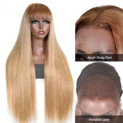 Ombre Blonde Silky Straight 13x4 Lace Front Wigs/Full Machine Made Wig With Brown Bangs 11 Ombre Blonde Silky Straight 13x4 Lace Front Wigs/Full Machine Made Wig With Brown Bangs -Ethereal Hair Shop ombreblonde 3