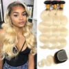 Ombre T1B/613 Brazilian Body Wave Human Hair 3 Bundles With Closure Remy Hair Weave 2 Ombre T1B/613 Brazilian Body Wave Human Hair 3 Bundles With Closure Remy Hair Weave -Ethereal Hair Shop ombrehairbundleswithclosurebrazilianbodywave
