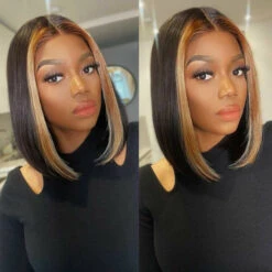 Straight Short Bob 13x4 Lace Font Wig With Blonde Highlights Streaks In Front Bob Wigs -Ethereal Hair Shop p1b 30highlight 4