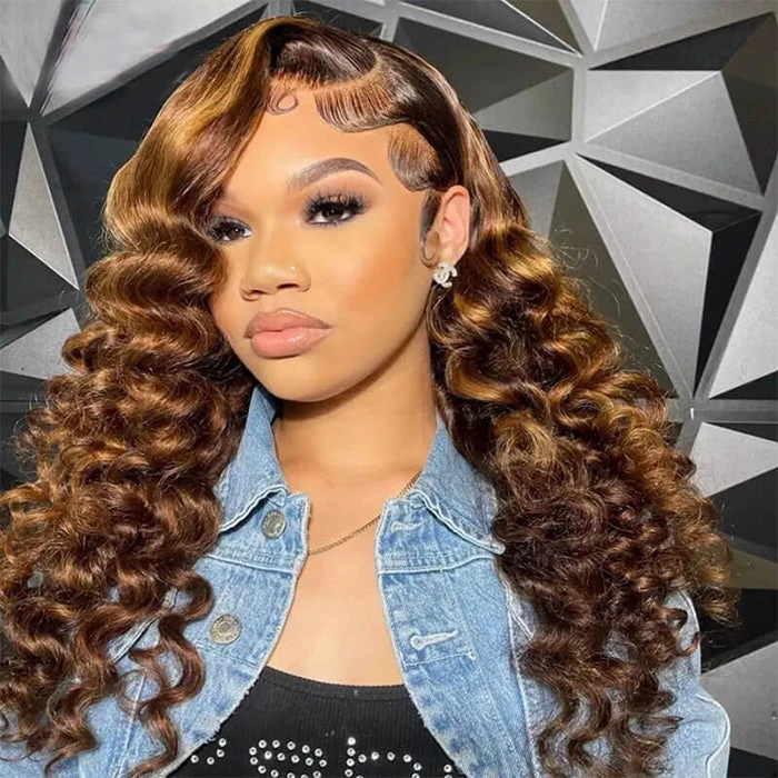 P4/27 Honey Blonde Highlight Loose Wave Wig Glueless 13x4 HD Lace Front Human Hair Wigs Pre Plucked 3 P4/27 Honey Blonde Highlight Loose Wave Wig Glueless 13x4 HD Lace Front Human Hair Wigs Pre Plucked